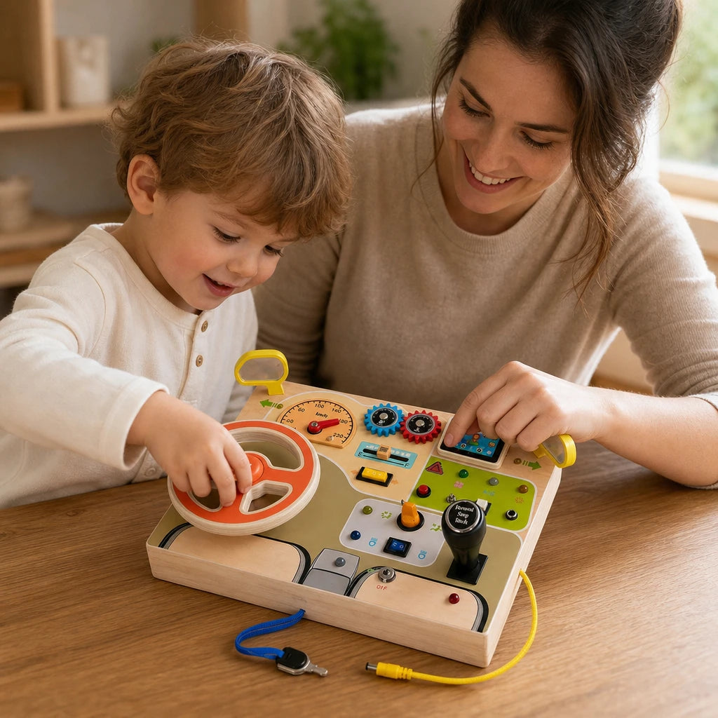 Child using the Montessori Busy Dashboard