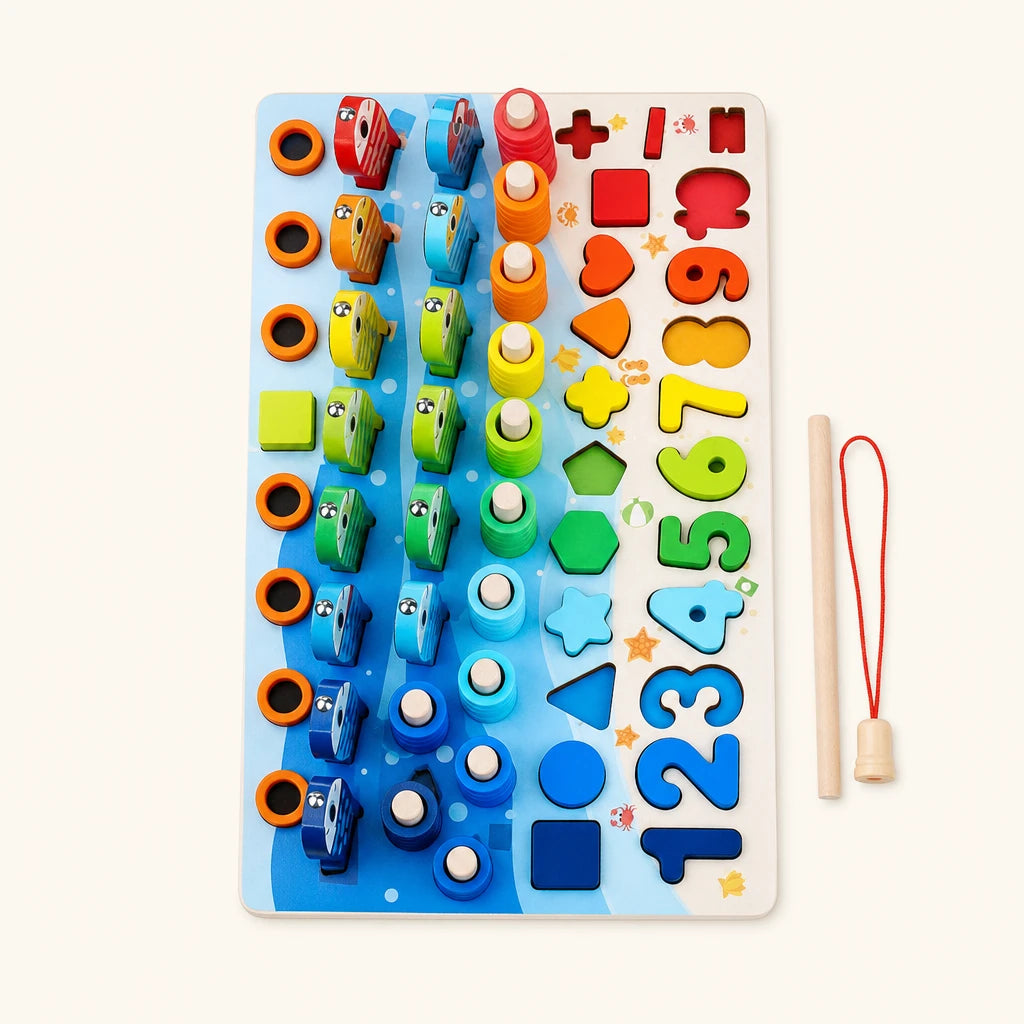 Montessori Counting Puzzle - Numbers, Shapes & Colors shown complete on a plain background
