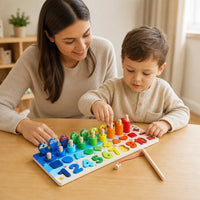 Child playing with the Montessori Counting Puzzle - Numbers, Shapes & Colors