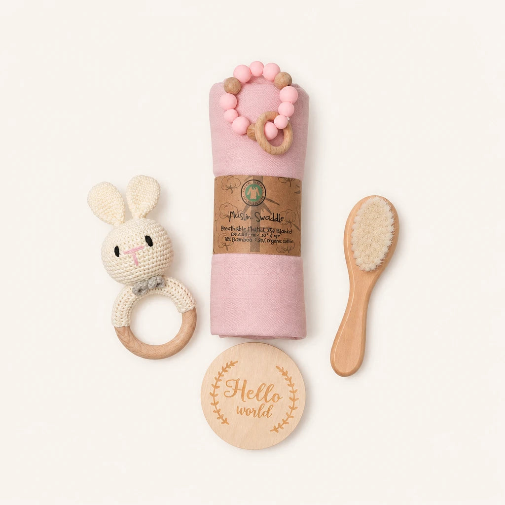 Montessori Gifts Newborn Baby Shower Set — complete set on a neutral background