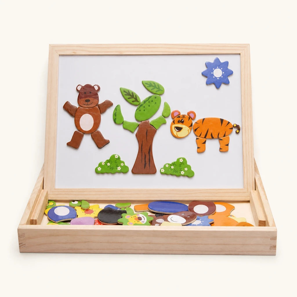 Montessori Magnetic Board - Double-Sided Animal Set shown complete on a plain background