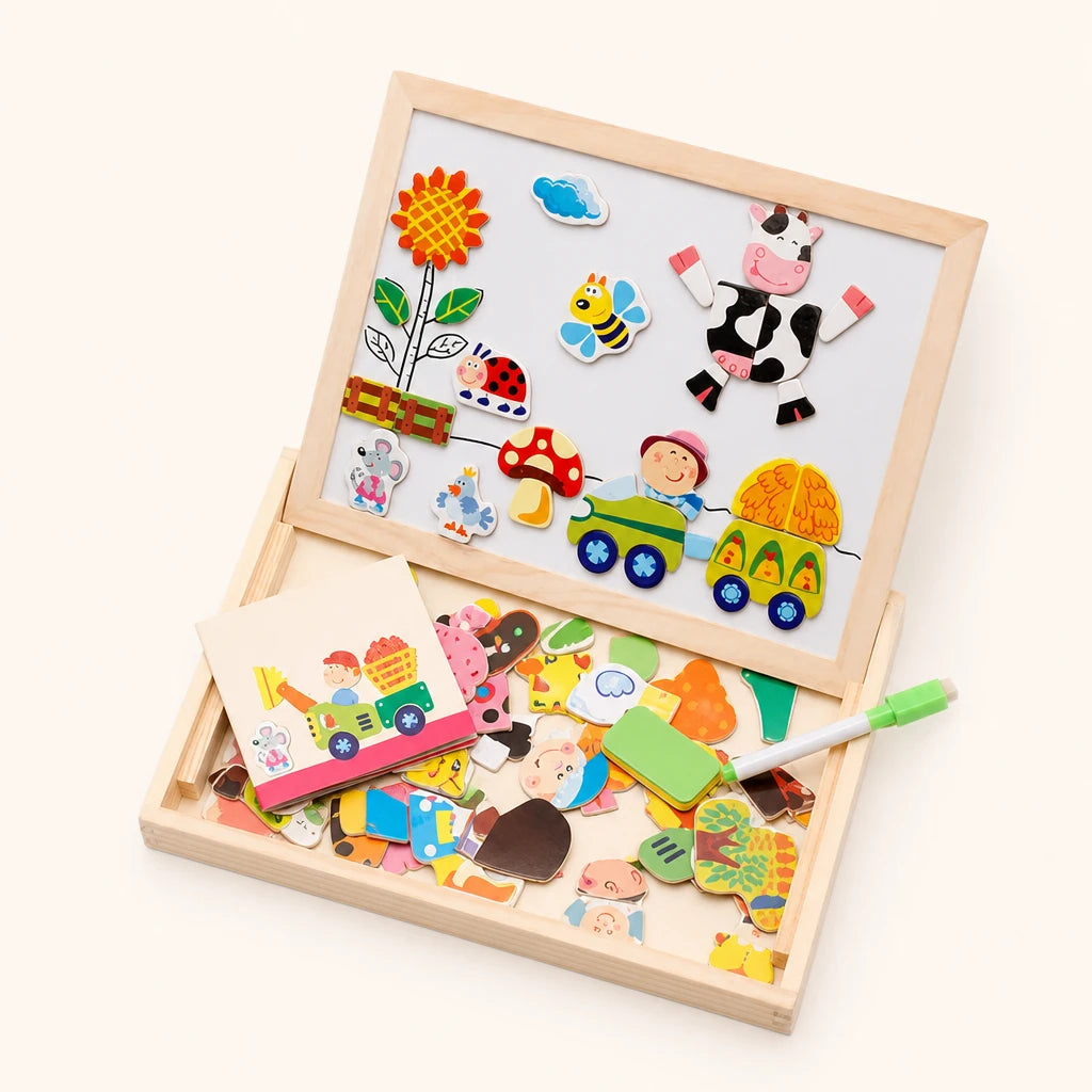 Montessori Magnetic Board Farm Theme shown complete on a plain background