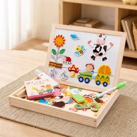 Montessori Magnetic Board Farm Theme set out on a real table at home