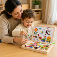 Child playing with the Montessori Magnetic Board Farm Theme