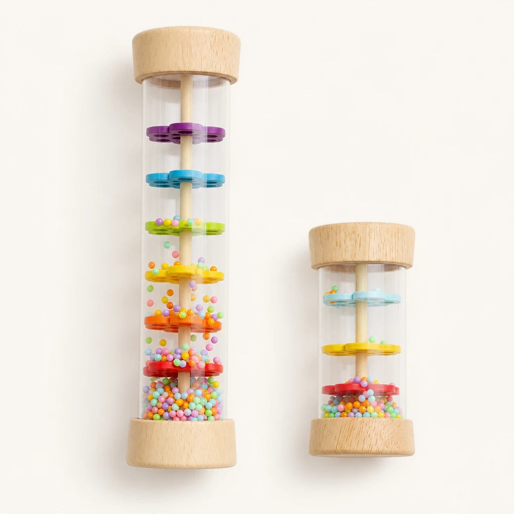 Montessori Music Toys - Rainbow Rainstick shown complete on a plain background