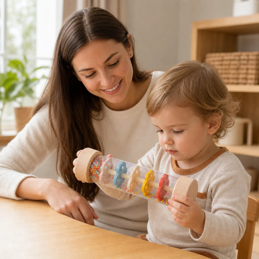Child playing with the Montessori Music Toys - Rainbow Rainstick