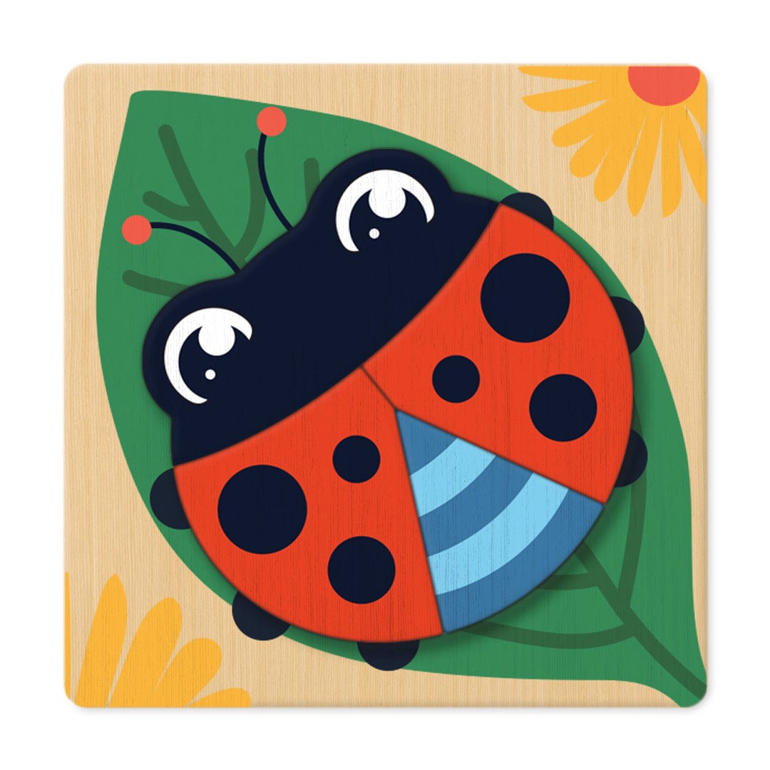 Ladybird layered wooden puzzle on a leaf background