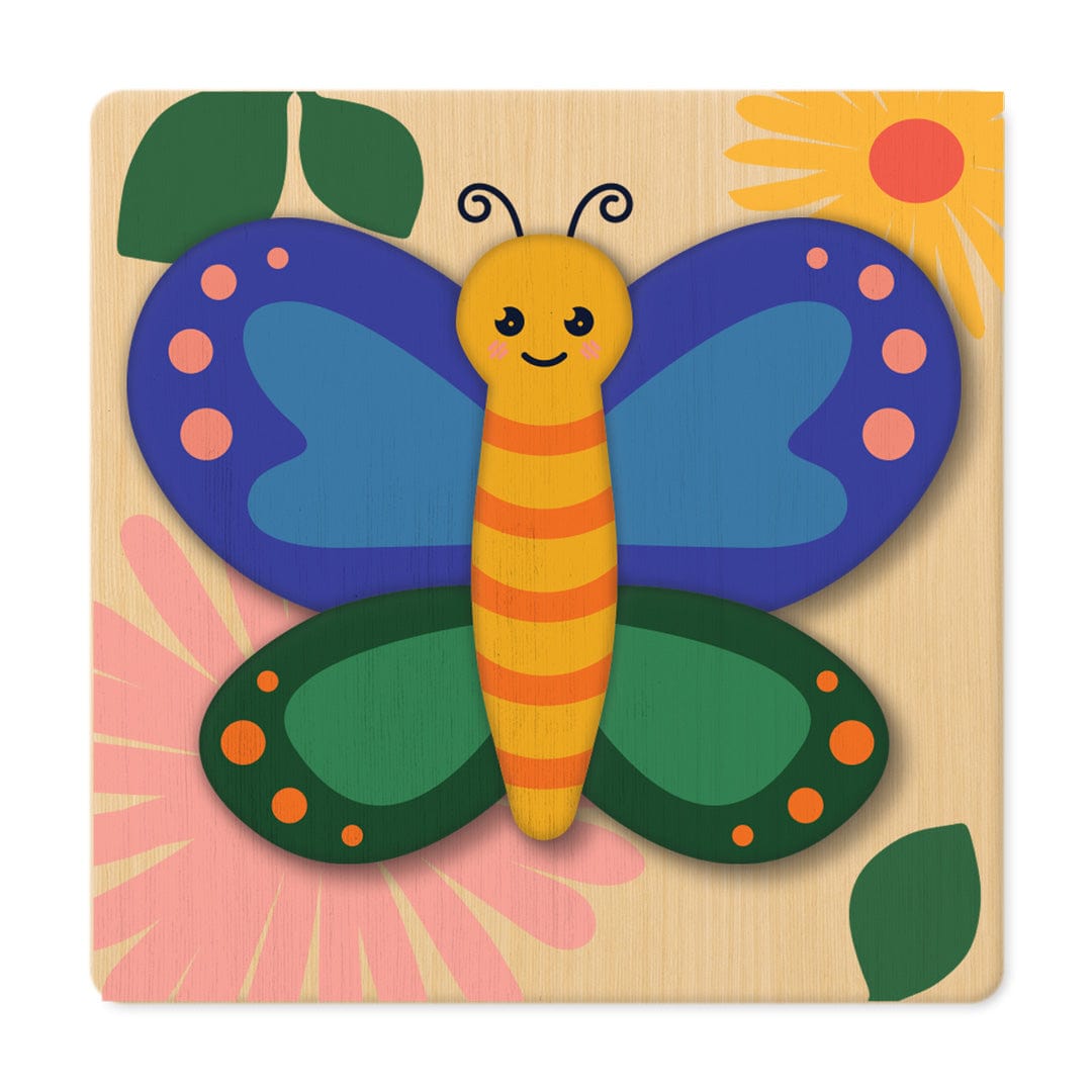Butterfly layered wooden puzzle on a flower background