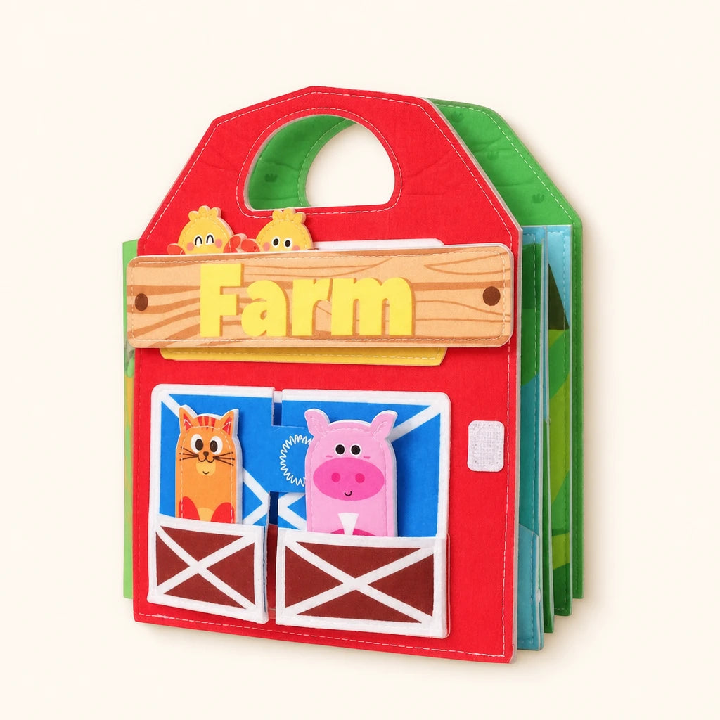 Montessori Quiet Book - 3D Farm Activity Set shown complete on a plain background