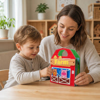 Child playing with the Montessori Quiet Book - 3D Farm Activity Set