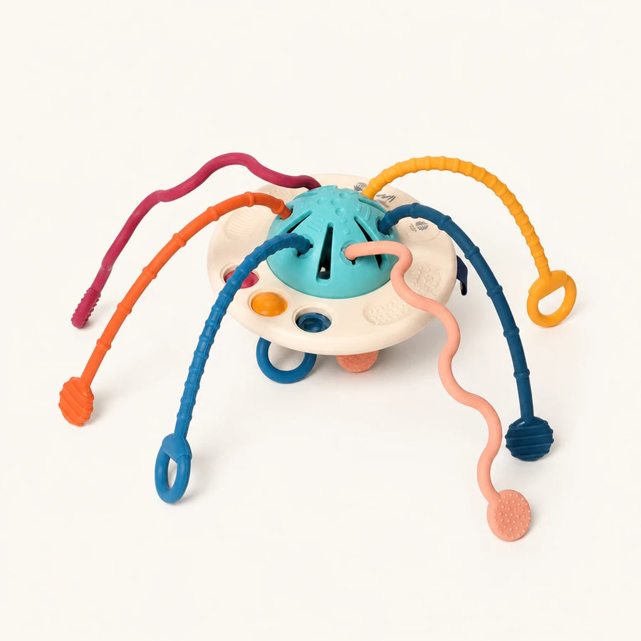 Montessori Silicone Pulling Toy Multi-Textured shown complete on a plain background