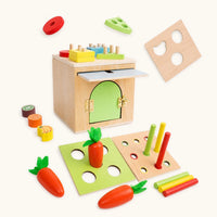 Montessori Sorting Cube 6-in-1 Wooden Activity Box shown complete on a plain background