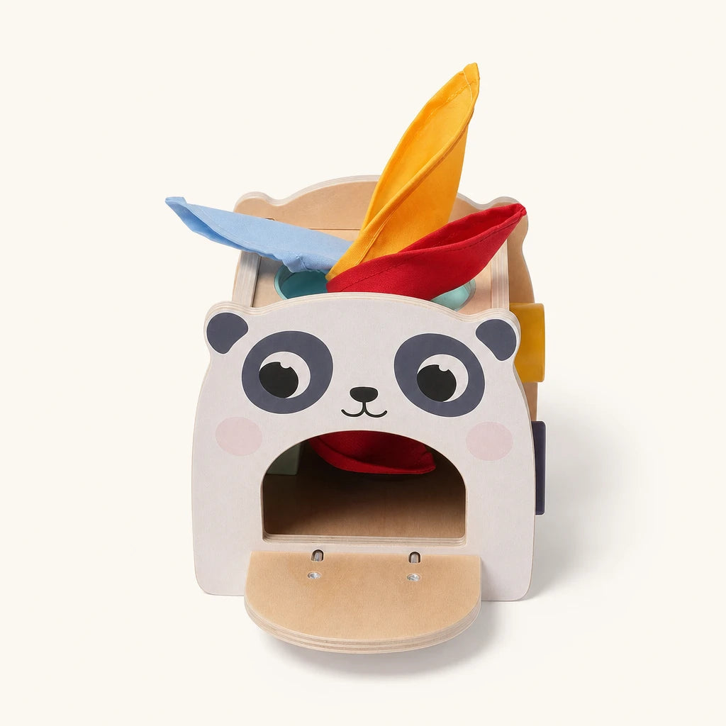 Montessori Tissue Box Toy Panda Shape Sorter — complete set on a neutral background