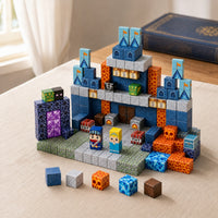Blue Castle magnetic building cubes, 100 cubes set built on a table