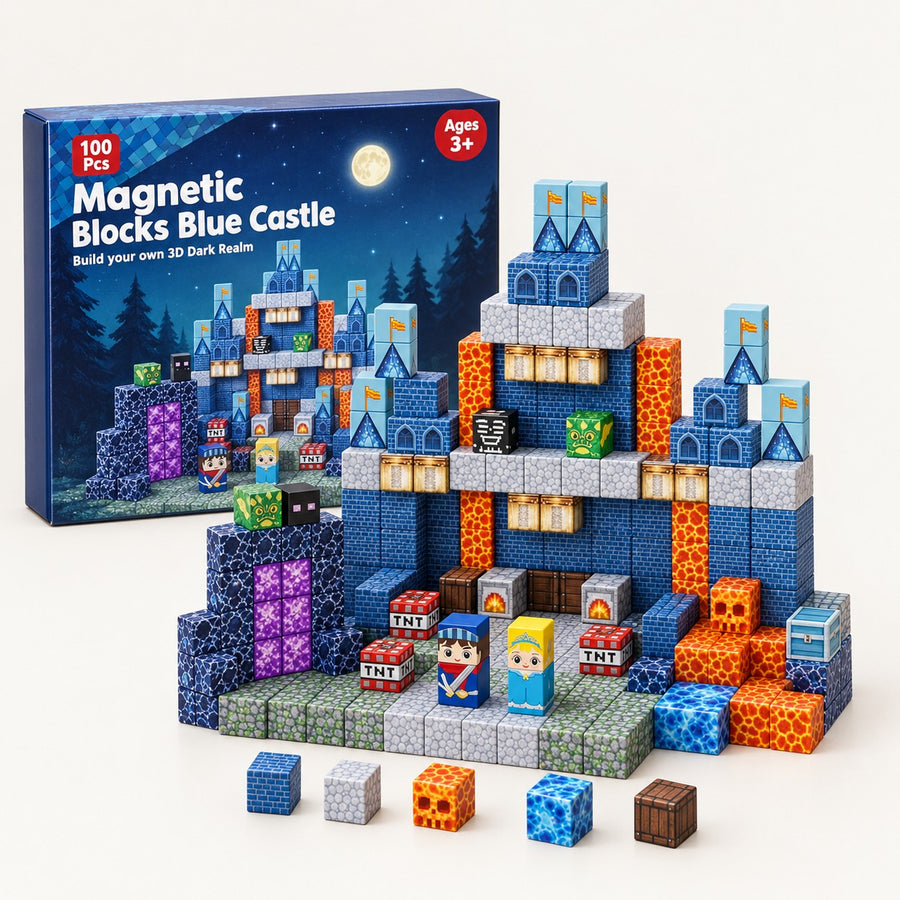 Blue Castle magnetic building cubes set with its box