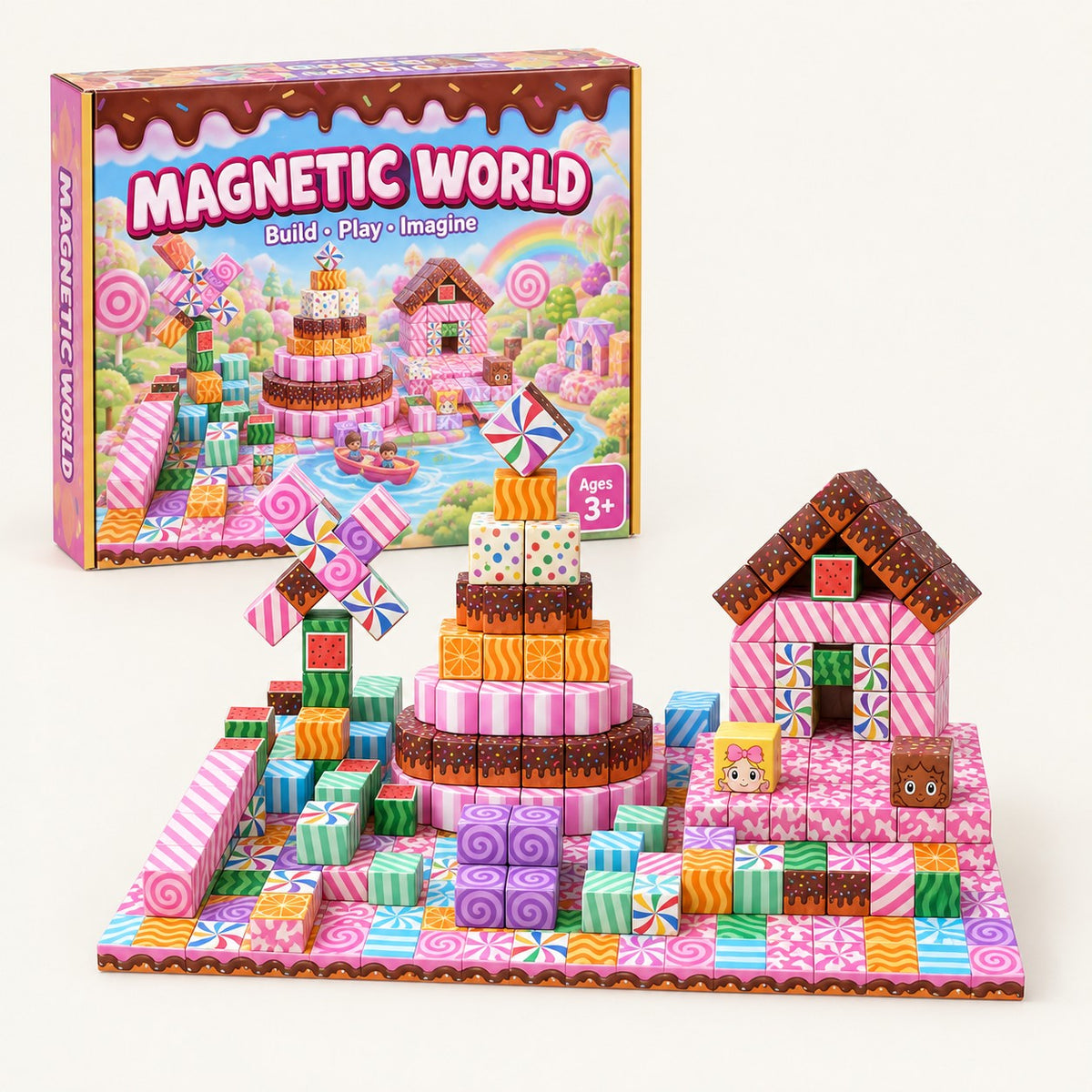 Candy House magnetic building cubes set with its box