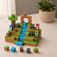 Checkered Hills Adventure magnetic building cubes, 100 cubes set built on a table