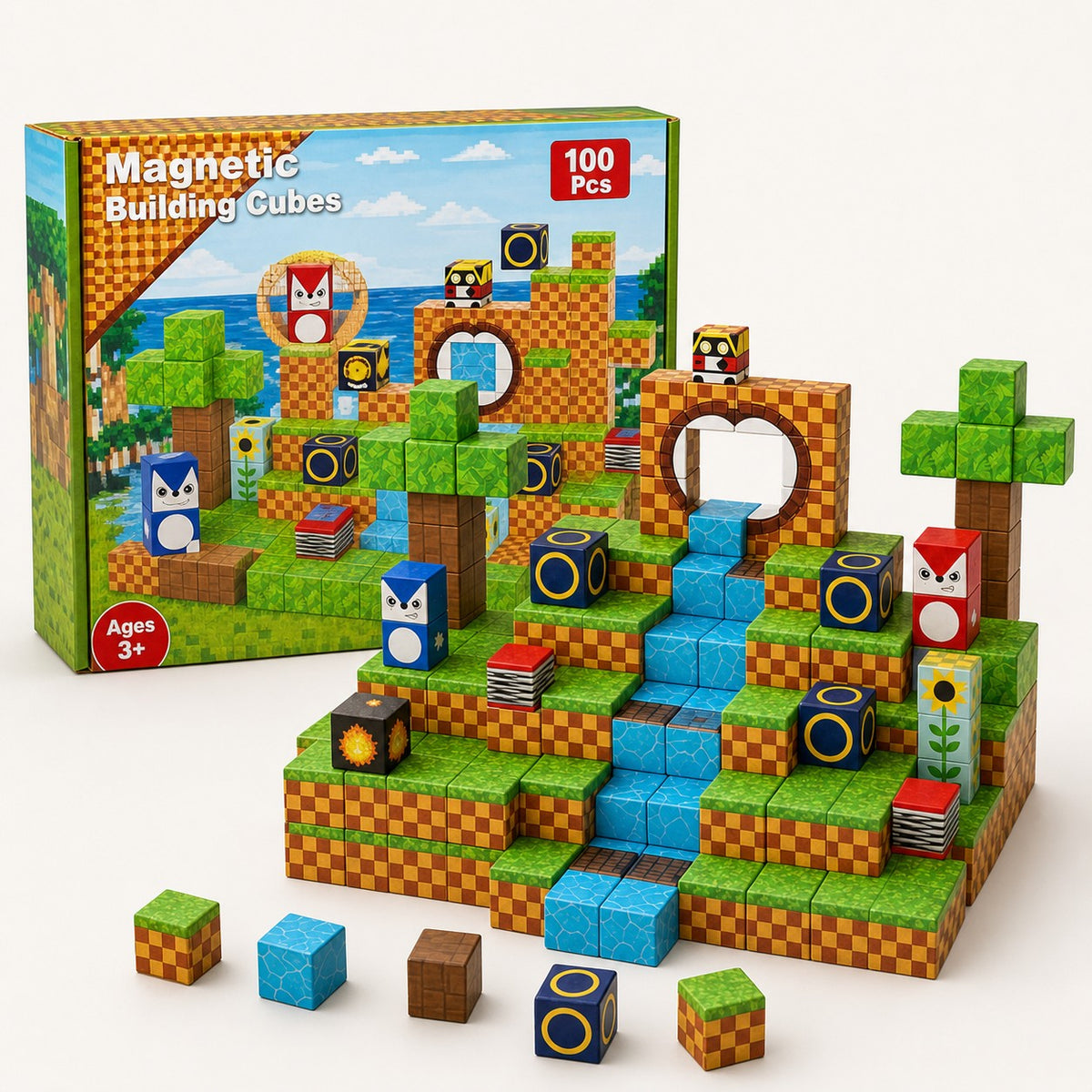 Checkered Hills Adventure magnetic building cubes set with its box
