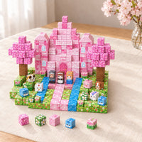 Cherry Blossom Forest magnetic building cubes, 300 cubes set built on a table