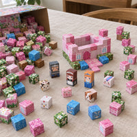Cherry Blossom Forest magnetic cubes spread on the table, build in progress