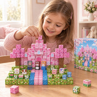 Child building the Cherry Blossom Forest set with magnetic cubes