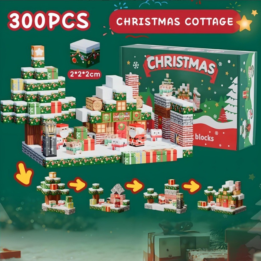 Contents of the 300-cube Christmas Cottage set
