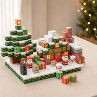 300-cube Christmas Cottage scene with tree, lantern, Santa and snowmen