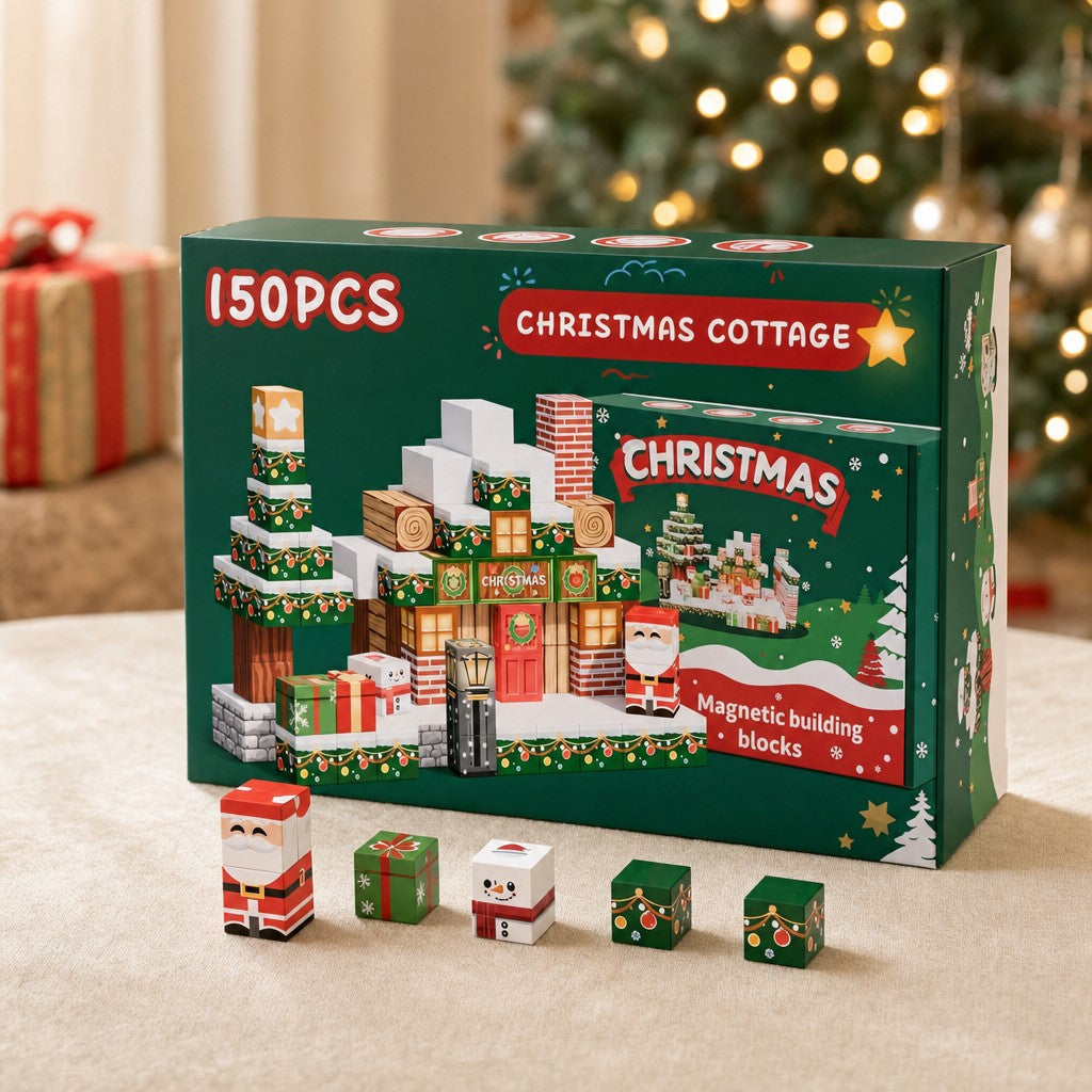 Christmas Cottage magnetic building cubes gift box