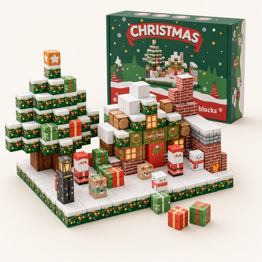 Christmas Cottage magnetic building cubes set with its gift box