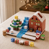 Christmas Village magnetic building cubes, 150 cubes set built on a table