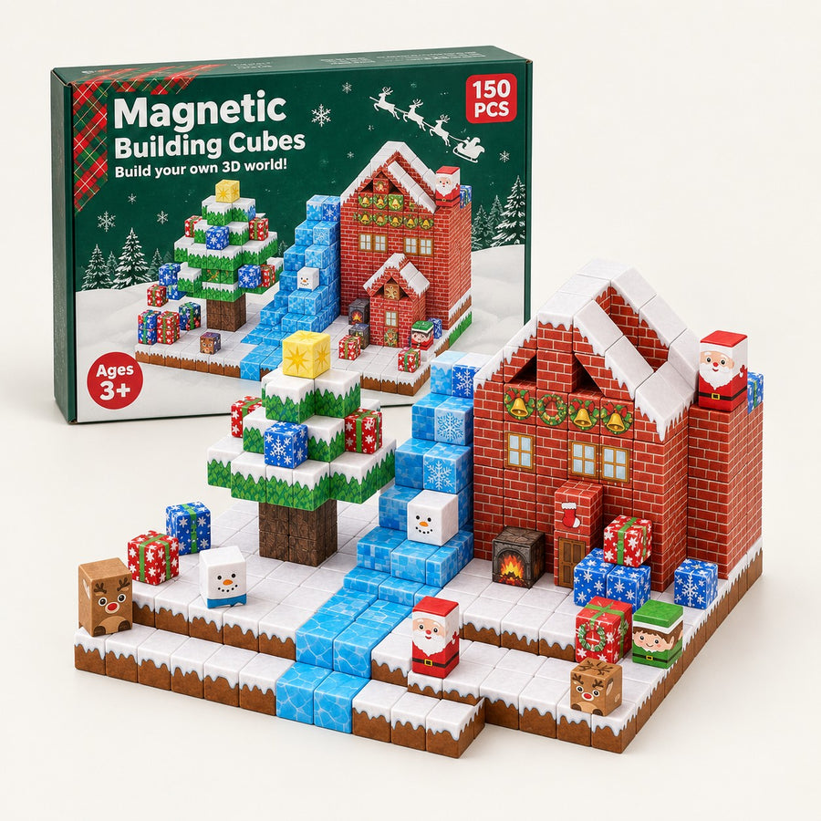 Christmas Village magnetic building cubes set with its box