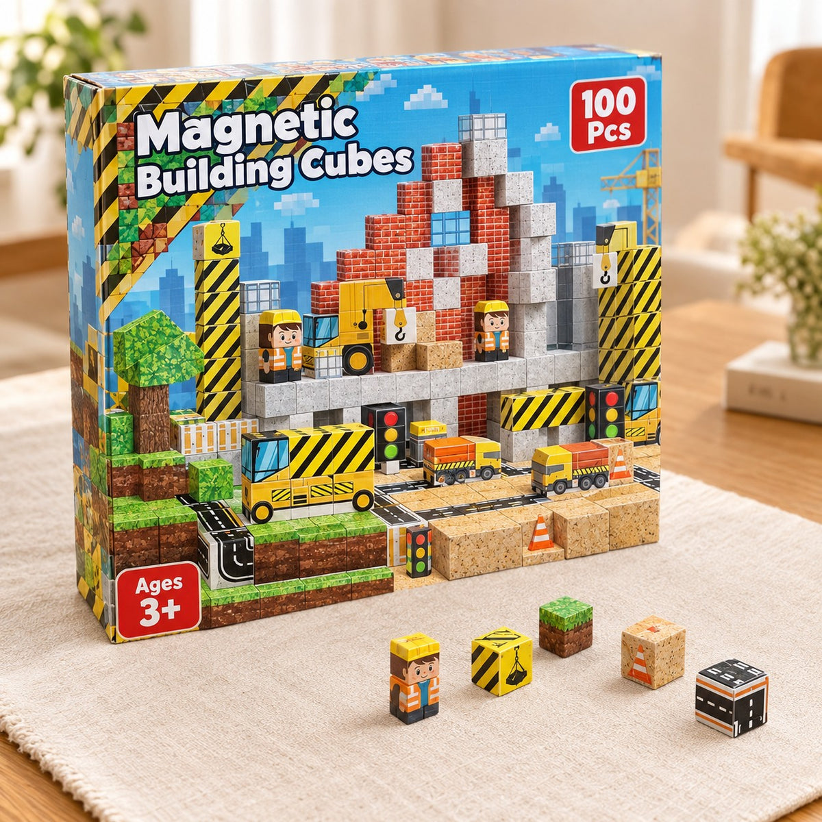 Construction Site magnetic building cubes box