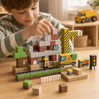 Child building the Construction Site set with magnetic cubes