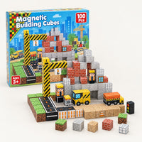Construction Site magnetic building cubes set with its box