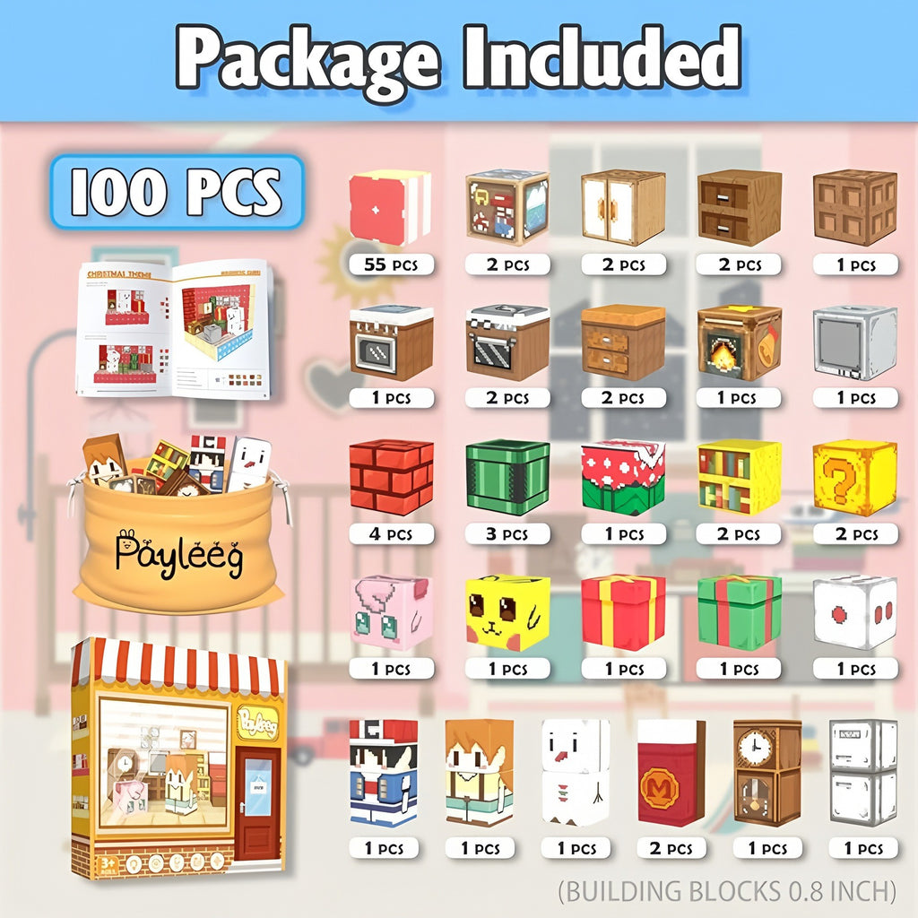 Contents of the 100 cubes Cozy Home set