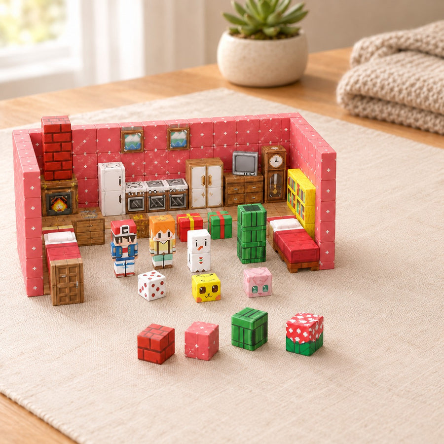 Cozy Home magnetic building cubes, 100 cubes set built on a table