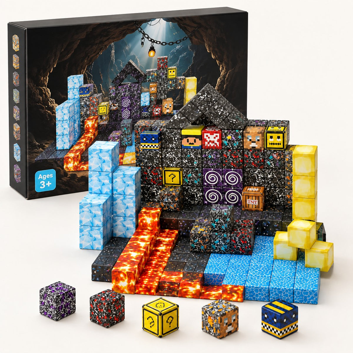 Crystal Mine magnetic building cubes set with its box
