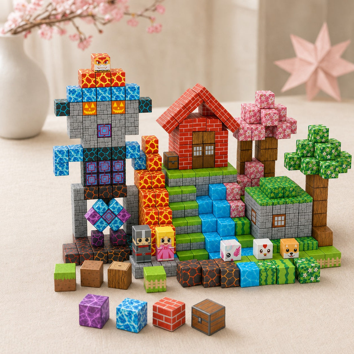 Dream World magnetic building cubes, 150 cubes set built on a table