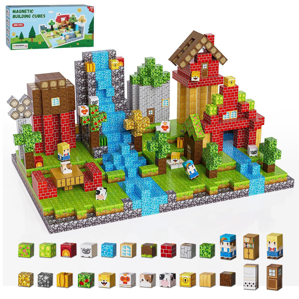 Contents of the 200 cubes Farm Village set