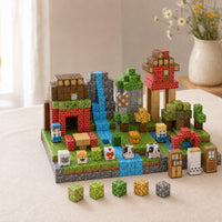 Farm Village magnetic building cubes, 200 cubes set built on a table