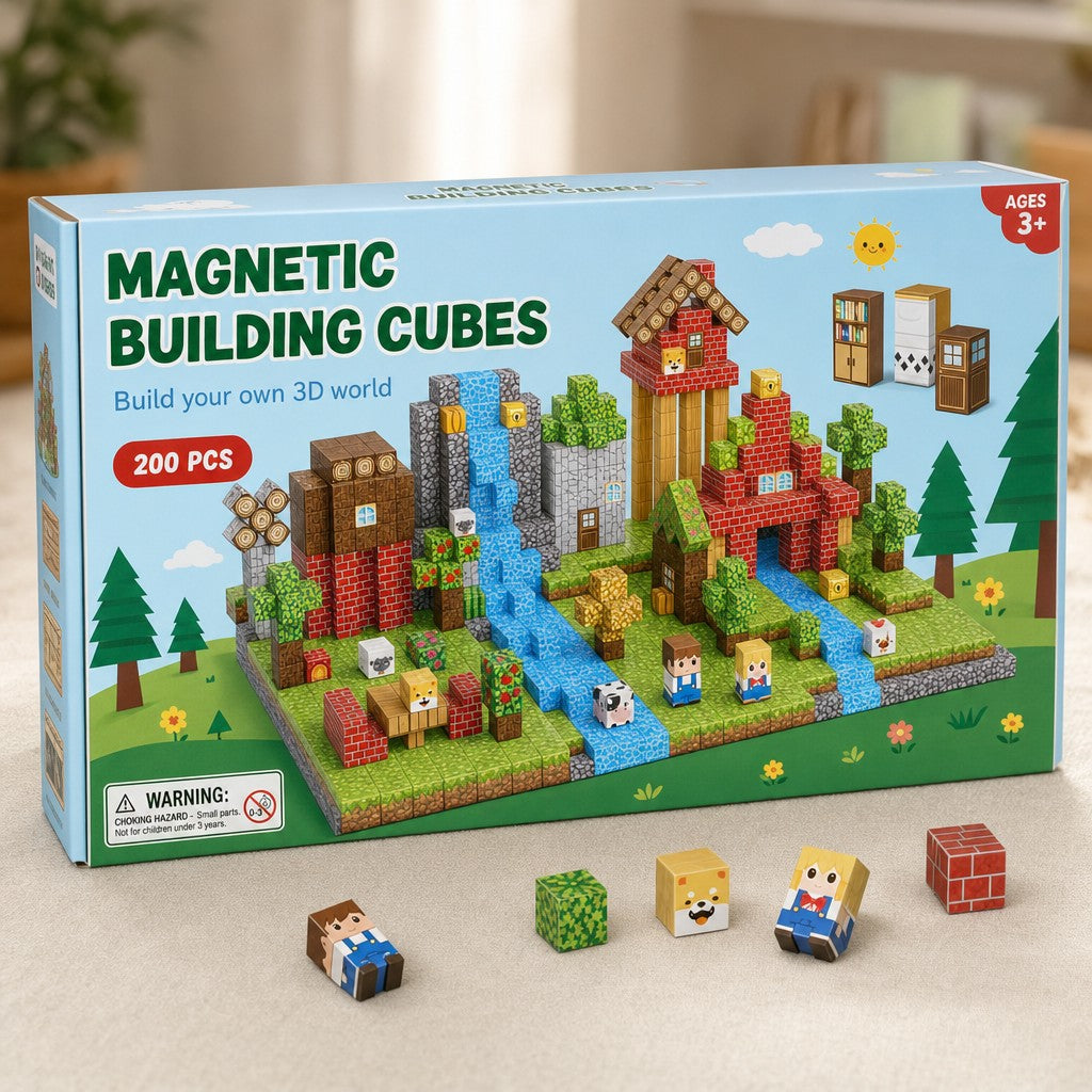Farm Village magnetic building cubes box