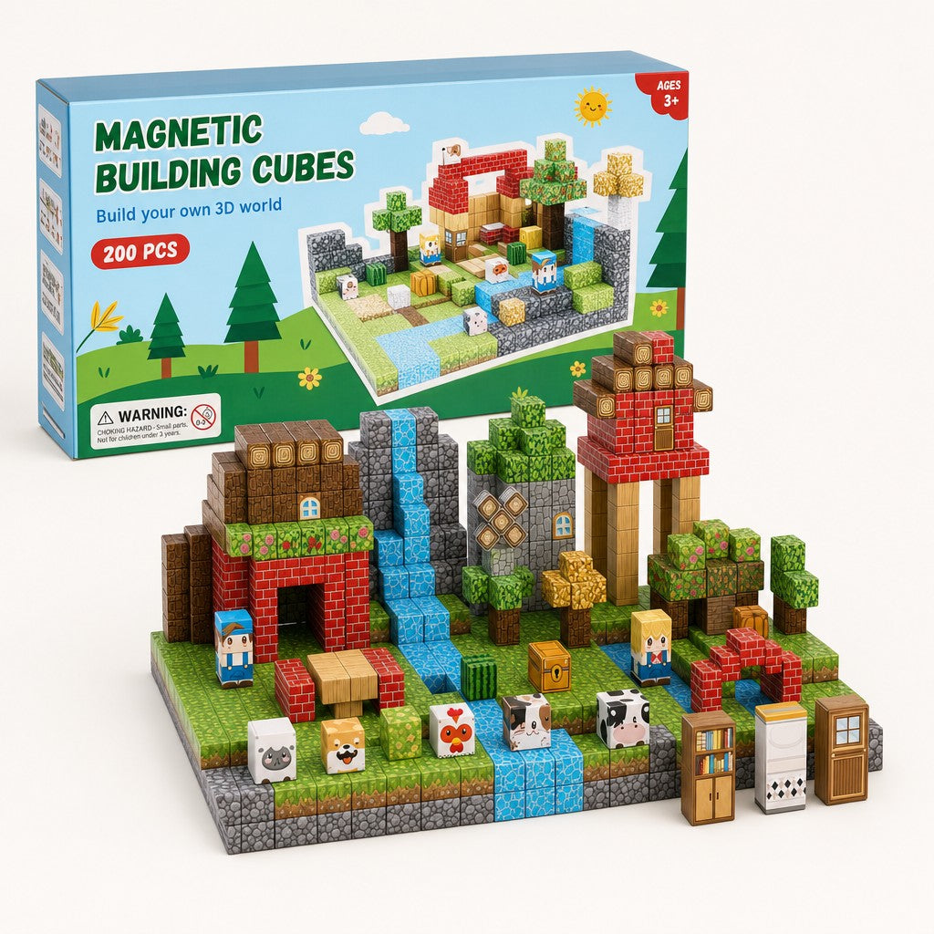 Farm Village magnetic building cubes set with its box