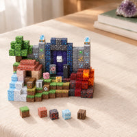 Fire & Ice Fortress magnetic building cubes, 200 cubes set built on a table