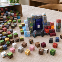 Fire & Ice Fortress magnetic cubes spread on the table, build in progress