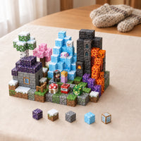 Fire & Ice World magnetic building cubes, 150 cubes set built on a table