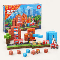 Fire Station magnetic building cubes set with its box