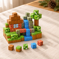 Forest Home magnetic building cubes, 48 cubes set built on a table