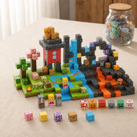 Four Realms magnetic building cubes, 208 cubes set built on a table