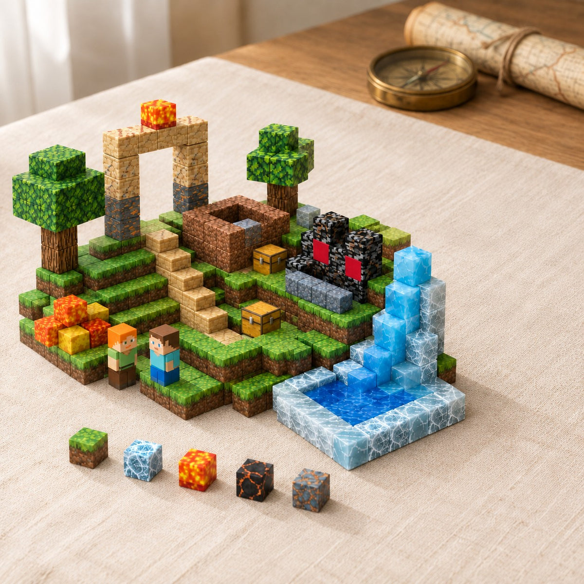 Ghost Town magnetic building cubes, 160 cubes set built on a table