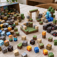Ghost Town magnetic cubes spread on the table, build in progress